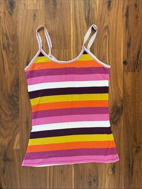 Nollie Striped Lace-Trim Tank in Pink, Orange, Yellow & Purple